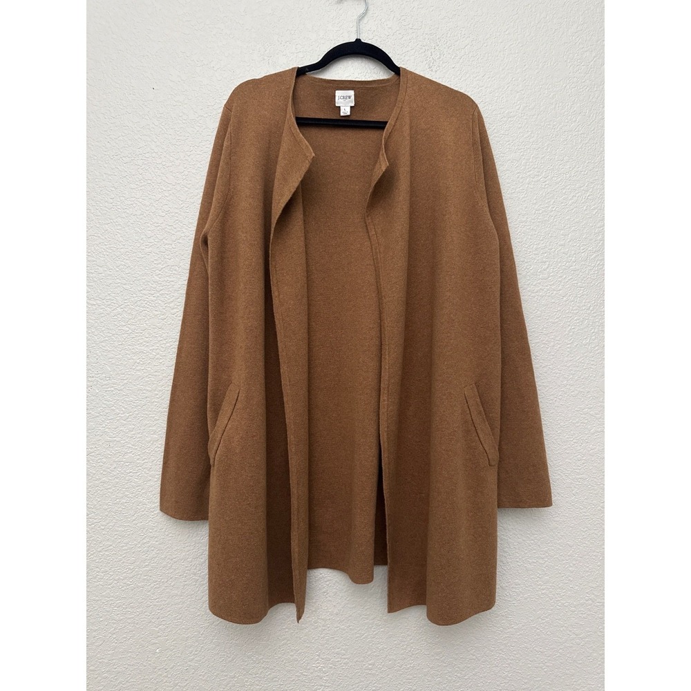J. Crew Longline Open Front Cardigan Sweater‎ Camel Brown Size Large